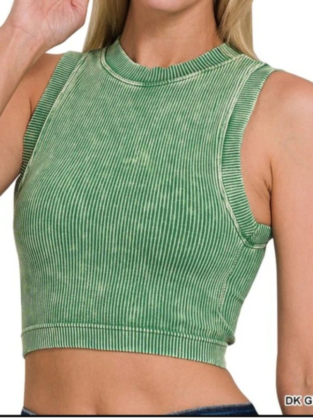 ZENANA• Ribbed High Neck Top Racerback Bralette Tank•Ash Olive